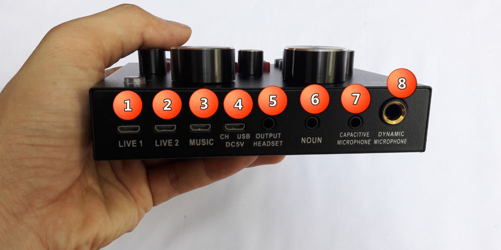 Các cổng kết nối của Soundcard v8